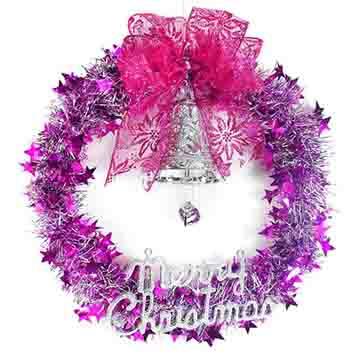 摩達客銀紫系金蔥聖誕星星花圈（14吋）