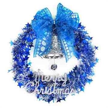 摩達客藍銀系金蔥聖誕星星花圈(14吋)【金石堂、博客來熱銷】