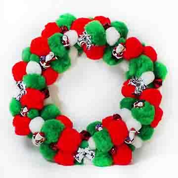 摩達客絨毛球聖誕花圈（紅白綠三色系）