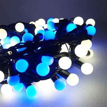 摩達客－聖誕燈100燈LED圓球珍珠燈串（插電式/藍白光黑線/ 附控制器跳機）（高亮度又省電）【金石堂、博客來熱銷】