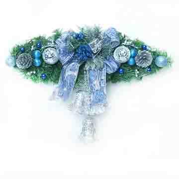【摩達客】聖誕幸福雙鐘裝飾樹藤（藍銀色）（中型）（壁飾門飾）