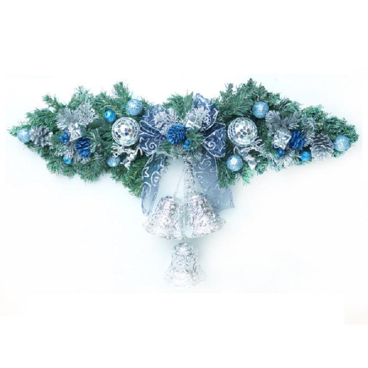 【摩達客】聖誕幸福雙鐘裝飾樹藤（藍銀色）（大型）（壁飾門飾）