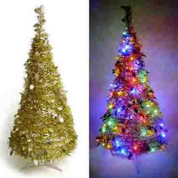 4尺/4呎(120cm) 創意彈簧摺疊聖誕樹 (金色系)＋LED100燈串一條(9光色可選)【金石堂、博客來熱銷】