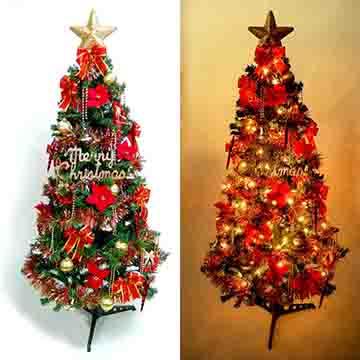 摩達客幸福6尺/6呎（180cm）一般型裝飾綠聖誕樹  （紅金色系配件）+100燈鎢絲樹燈2串