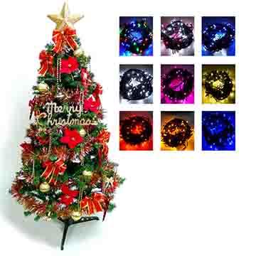 摩達客幸福6尺/6呎一般型裝飾綠聖誕樹（+紅金色系配件）+100燈LED燈1串（附控制器跳機）