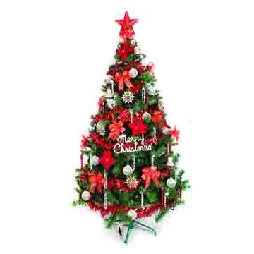 台灣製造6呎/6尺（180cm）豪華版綠聖誕樹 （+白五彩紅系飾品組）（不含燈）