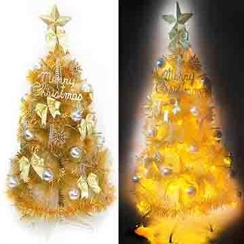 台灣製6尺(180cm)特級金色松針葉聖誕樹 (金銀色系配件＋100燈LED燈黃光2串)【金石堂、博客來熱銷】