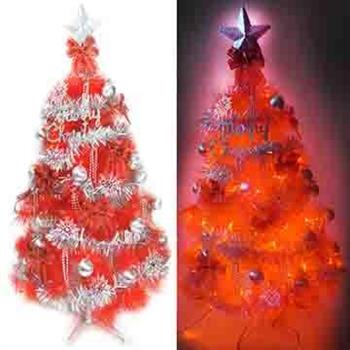 台灣製6尺(180cm)特級紅色松針葉聖誕樹 (銀紅色系配件＋100燈LED燈紅光2串【金石堂、博客來熱銷】