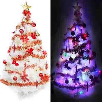 台灣製7尺(210cm)特級白色松針葉聖誕樹 (紅金色系)＋100燈LED燈彩光2串【金石堂、博客來熱銷】
