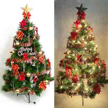 台灣製10呎/10尺 （300cm）特級綠松針葉聖誕樹（+紅金色系配件組+100燈鎢絲樹燈7串）