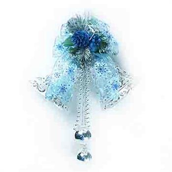 【摩達客】6吋浪漫透明緞帶雙花鐘吊飾－藍銀色【金石堂、博客來熱銷】