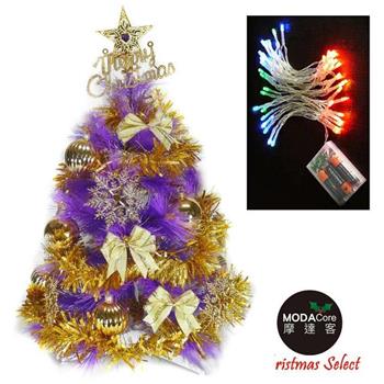 台灣製2尺(60cm)特級紫色松針葉聖誕樹 (金色系配件)＋50燈LED電池燈(四彩光)【金石堂、博客來熱銷】