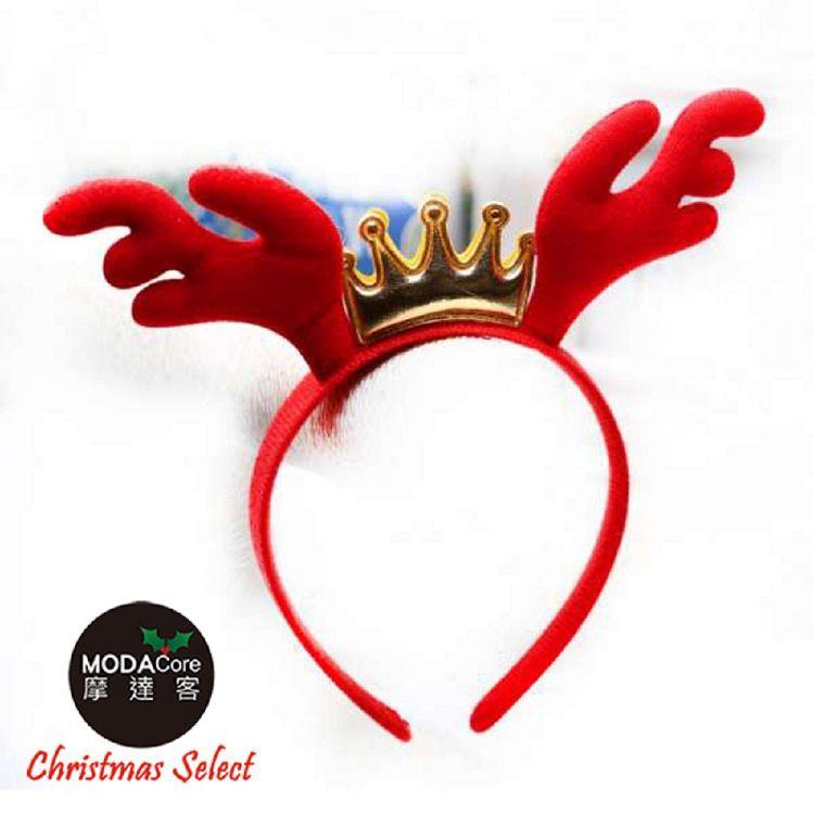 【摩達客】聖誕派對－紅金皇冠鹿角髮箍頭飾