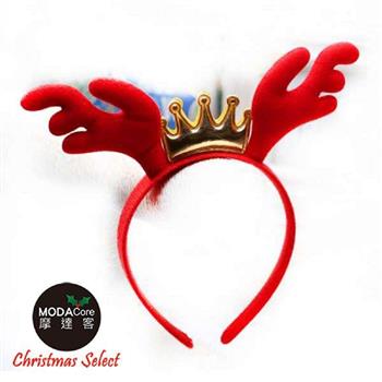 【摩達客】聖誕派對－紅金皇冠鹿角髮箍頭飾【金石堂、博客來熱銷】