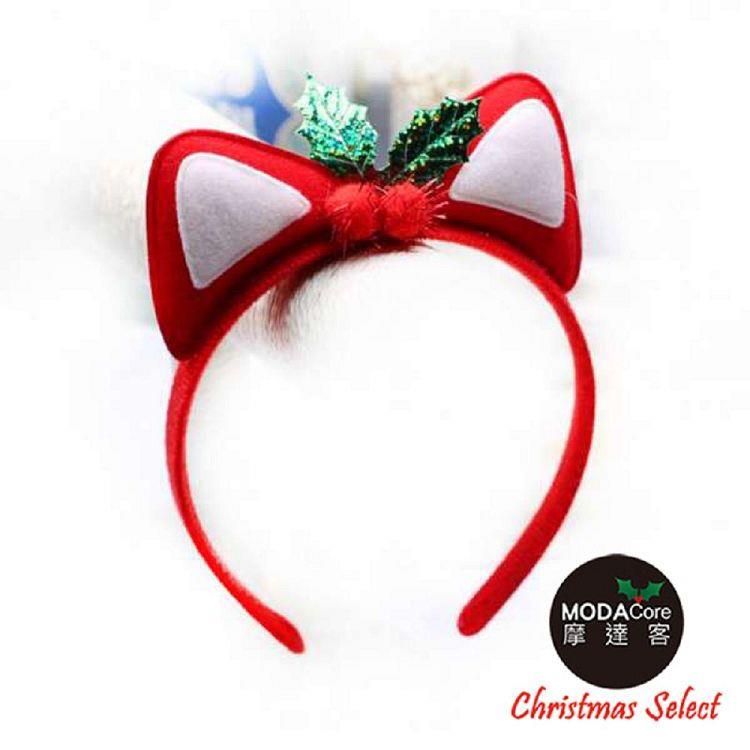【摩達客】聖誕派對－聖誕紅貓耳髮箍