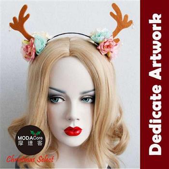 【摩達客】質感聖誕麋鹿角花浪漫造型髮箍【金石堂、博客來熱銷】