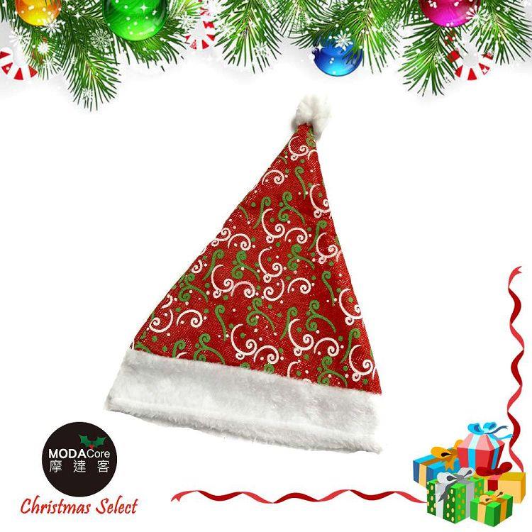 【摩達客】耶誕派對－白綠花紋紅色聖誕帽