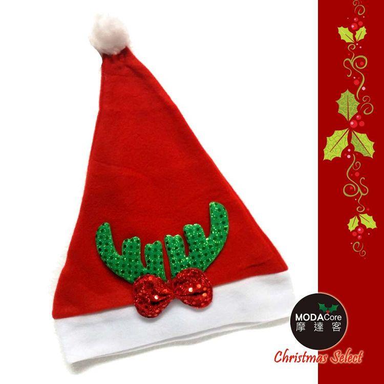 【摩達客】耶誕派對－小綠亮片鹿角蝴蝶結聖誕帽