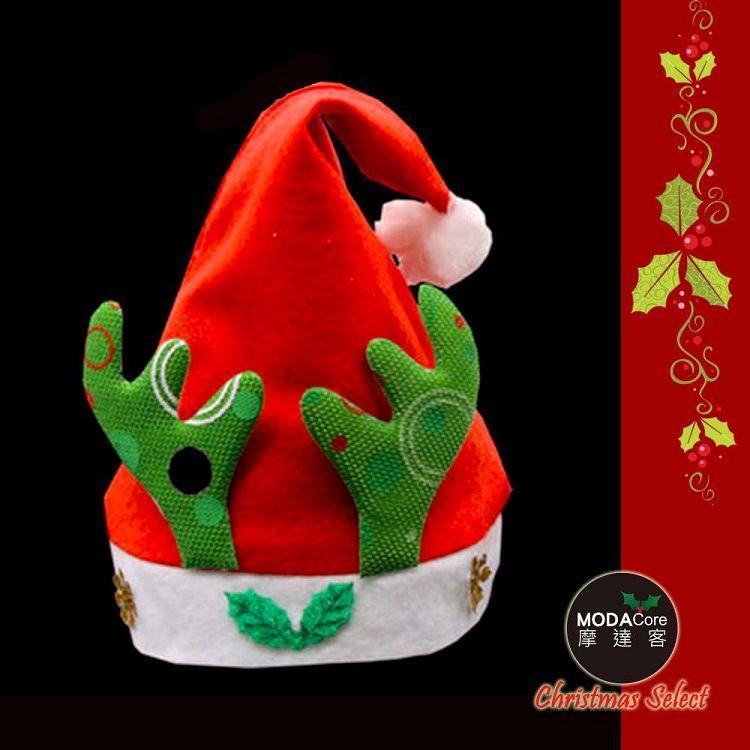 【摩達客】耶誕派對－綠花鹿角金雪花聖誕帽（小）