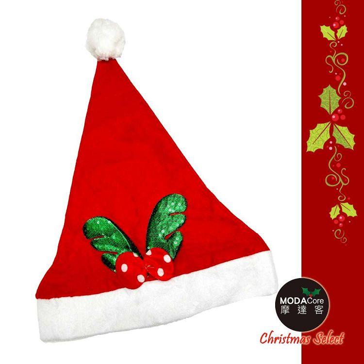 【摩達客】耶誕派對－綠亮片鹿角紅白圓點聖誕帽（小）