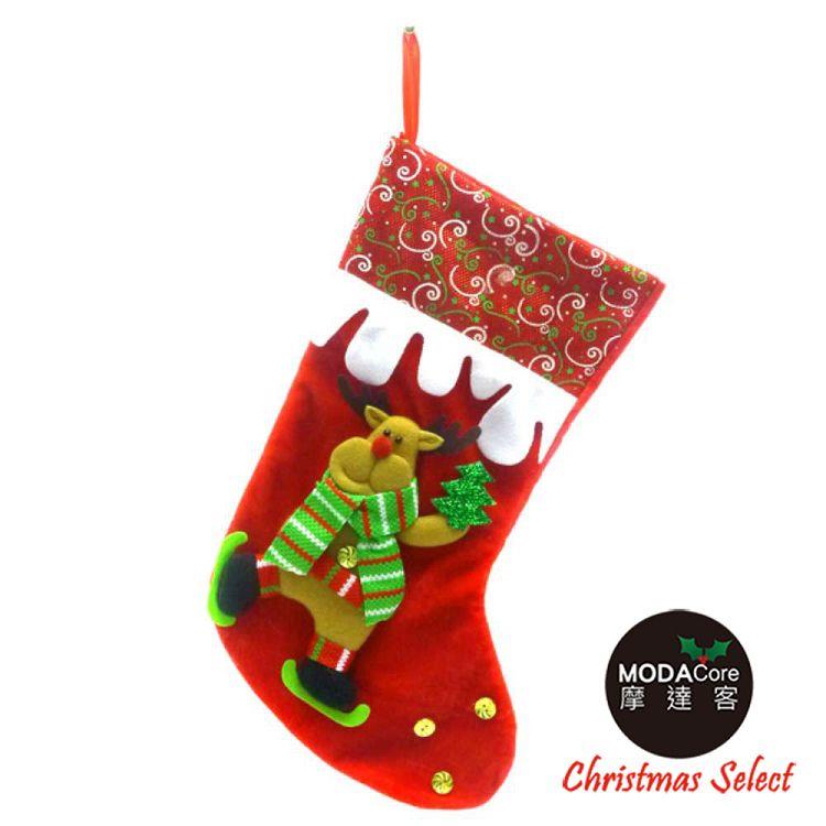 【摩達客】16吋金扣圍巾聖誕麋鹿聖誕襪/耶誕襪