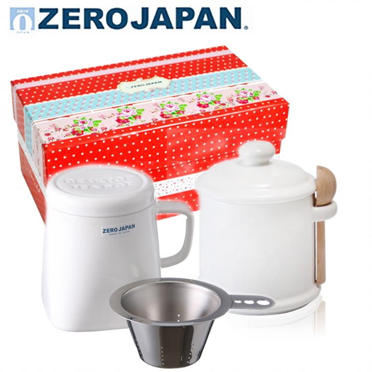 【ZERO JAPAN】陶瓷儲物罐+泡茶馬克杯超值禮盒組（白色）