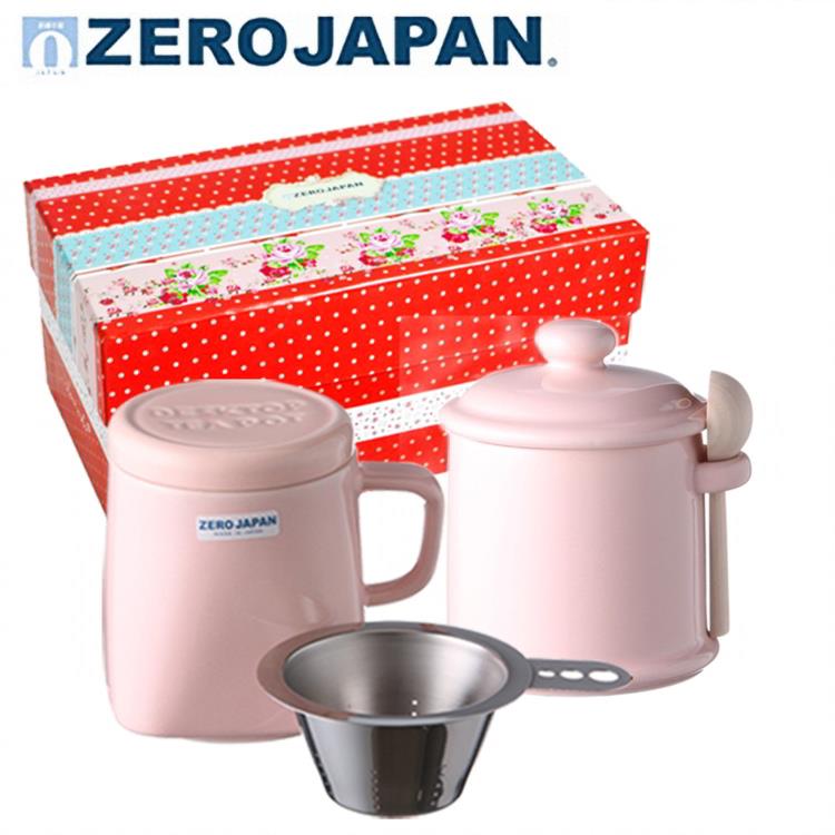 【ZERO JAPAN】陶瓷儲物罐+泡茶馬克杯超值禮盒組（桃子粉）