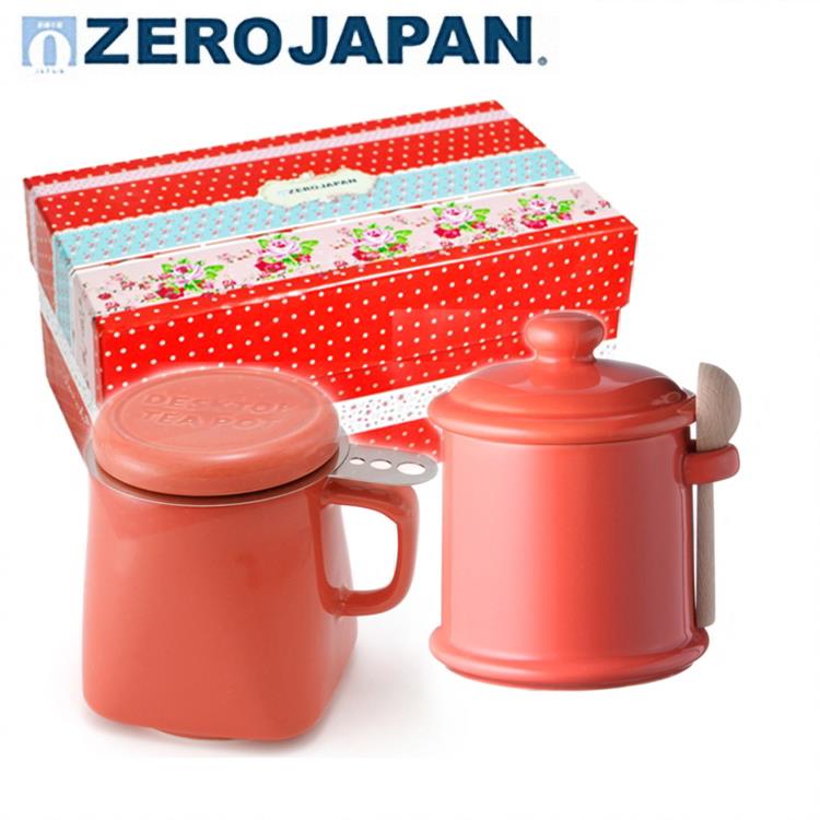 【ZERO JAPAN】陶瓷儲物罐+泡茶馬克杯超值禮盒組（蘿蔔紅）
