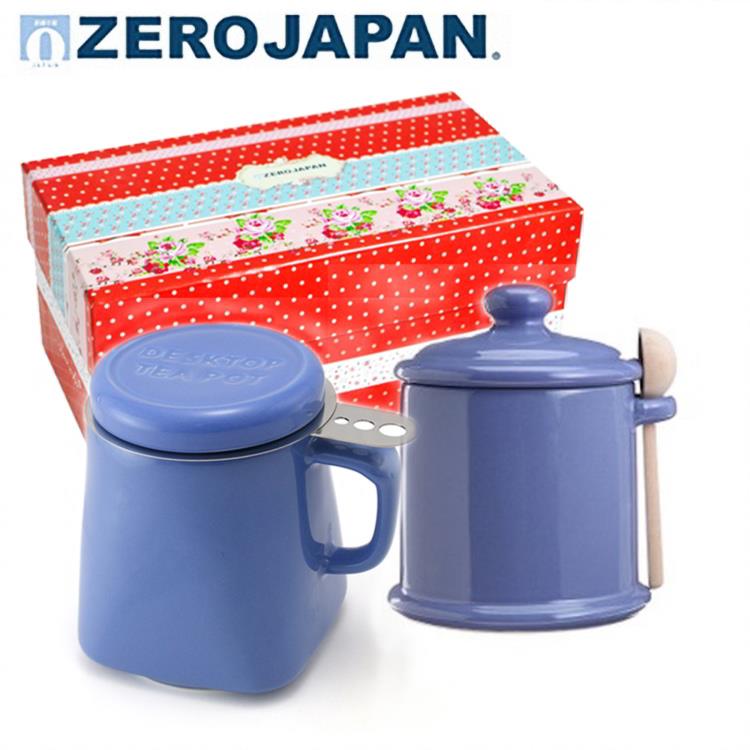 【ZERO JAPAN】陶瓷儲物罐+泡茶馬克杯超值禮盒組（藍莓）