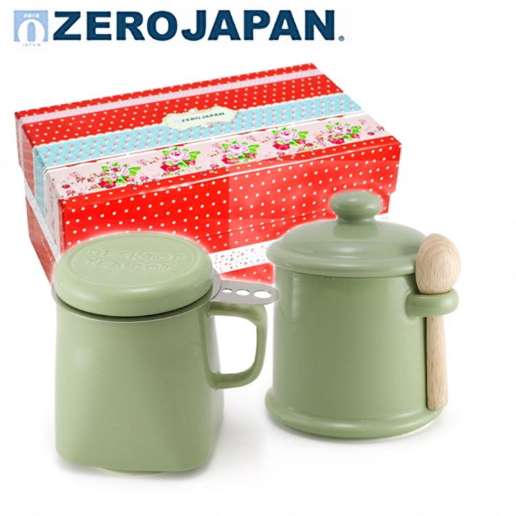 【ZERO JAPAN】陶瓷儲物罐+泡茶馬克杯超值禮盒組（大地綠）