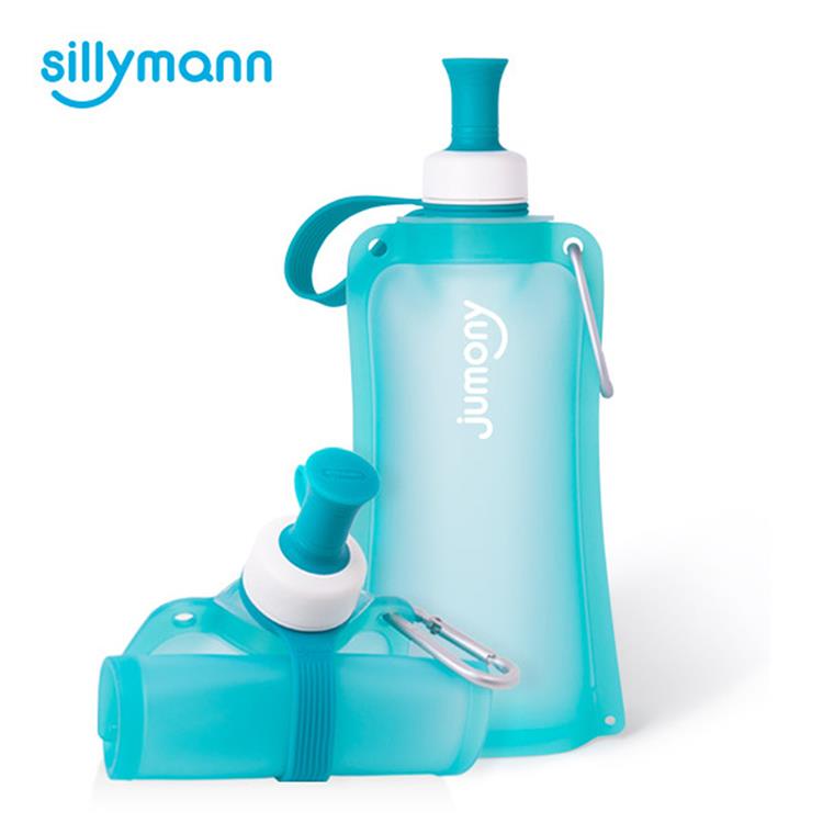 【韓國sillymann】 100%簡約便攜捲式鉑金矽膠水瓶－550ml－薄荷藍