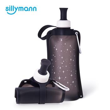 【韓國sillymann】 100%時尚便攜捲式鉑金矽膠水瓶－550ml－星空黑