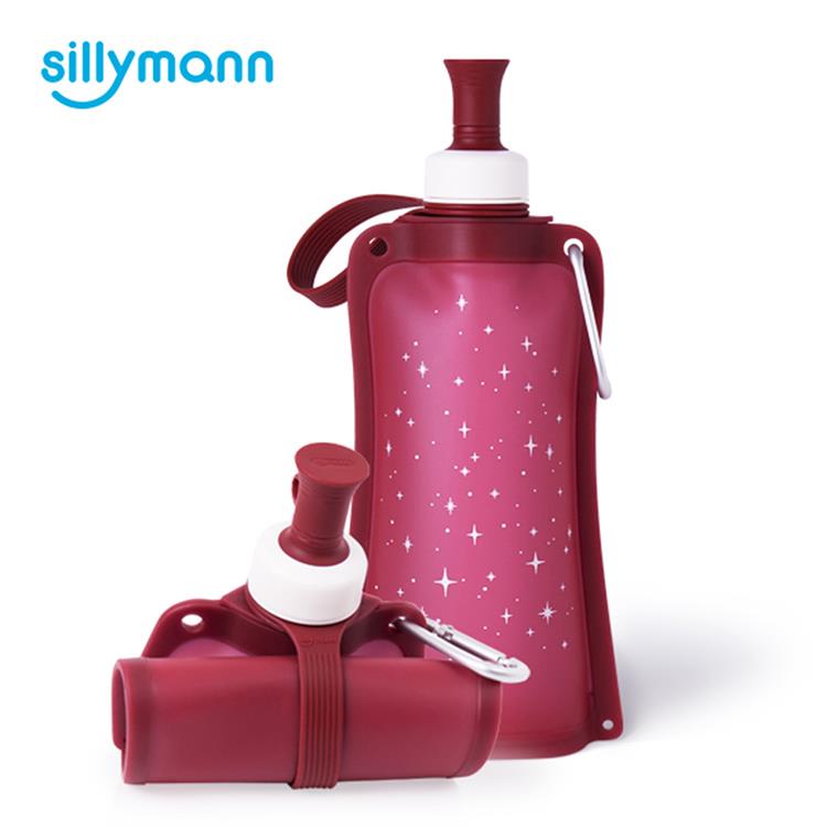 【韓國sillymann】 100%時尚便攜捲式鉑金矽膠水瓶－550ml－星空紅