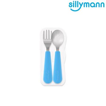 【韓國sillymann】 100%鉑金矽膠不鏽鋼幼童湯匙叉子餐具組（湖水藍）【金石堂、博客來熱銷】