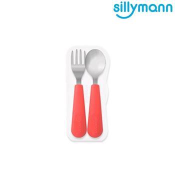 【韓國sillymann】 100%鉑金矽膠不鏽鋼幼童湯匙叉子餐具組（甜椒紅）【金石堂、博客來熱銷】