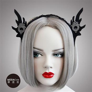 【摩達客】萬聖派對頭飾－哥德風黑色精靈耳蕾絲創意造型髮箍【金石堂、博客來熱銷】