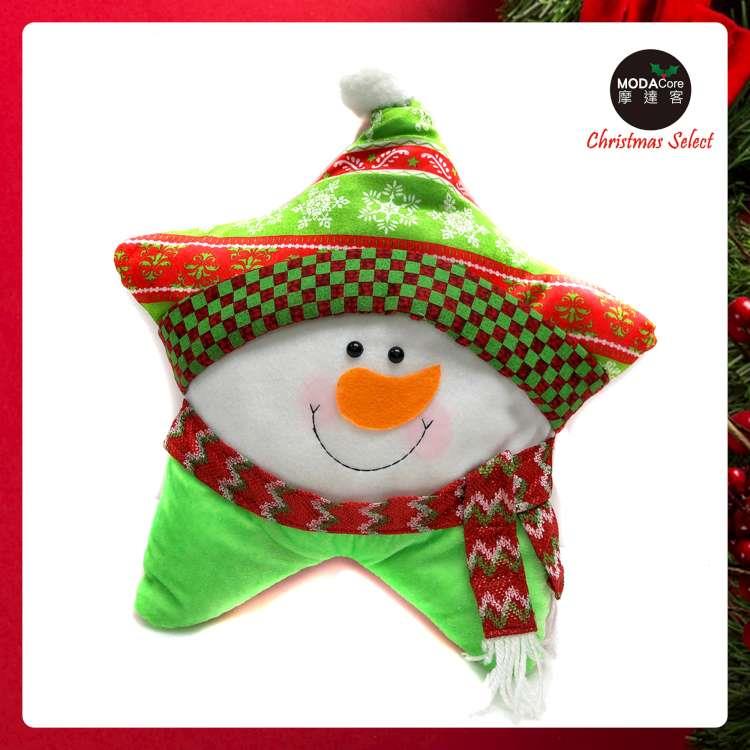 超萌聖誕快樂五角星抱枕靠枕－圍巾雪人