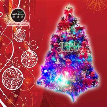 摩達客台灣製3尺/3呎（90cm）豪華型裝飾綠色聖誕樹（紅金色系配件）＋50燈LED燈插電式燈串一串【金石堂、博客來熱銷】