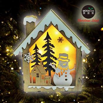 摩達客聖誕木質雪人聖誕屋LED夜燈擺飾(電池燈)【金石堂、博客來熱銷】