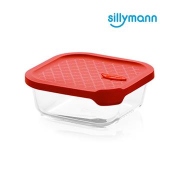 【韓國sillymann】 100%鉑金矽膠微波烤箱輕量玻璃保鮮盒（正方型300ml）（紅色）