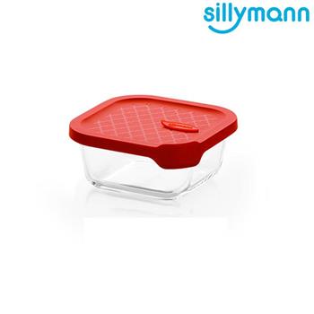 【韓國sillymann】 100%鉑金矽膠微波烤箱輕量玻璃保鮮盒（正方型500ml）紅色【金石堂、博客來熱銷】
