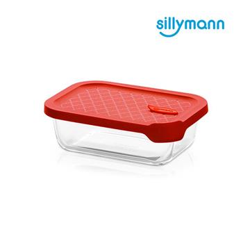 【韓國sillymann】 100%鉑金矽膠微波烤箱輕量玻璃保鮮盒（長方型630ml）紅色【金石堂、博客來熱銷】