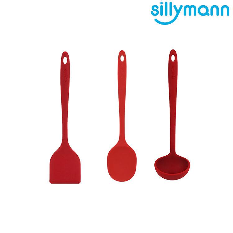 【韓國sillymann】 一體成型三件組（100%鉑金矽膠紅煎鏟+紅拌炒勺+紅湯勺）