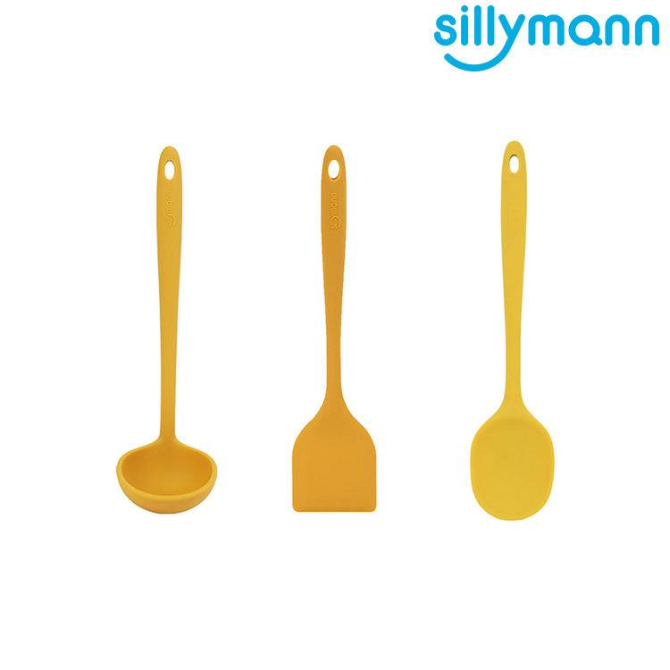 【韓國sillymann】 一體成型三件組（100%鉑金矽膠黃煎鏟+黃拌炒勺+黃湯勺）
