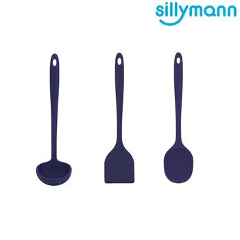 【韓國sillymann】 一體成型三件組（100%鉑金矽膠藍煎鏟＋藍拌炒勺＋藍湯勺）【金石堂、博客來熱銷】