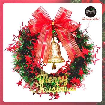 摩達客耶誕-10吋紅綠系簍空星星金蔥花圈(輕巧免組裝)佈置聖誕禮物【金石堂、博客來熱銷】