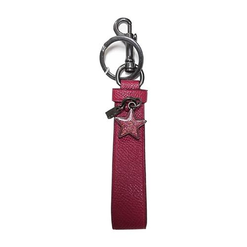 COACH 素色皮革鑰匙圈/吊飾－桃紅