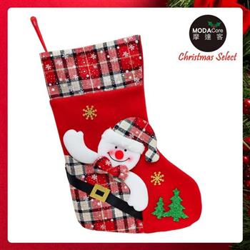 摩達客耶誕－17吋可愛蘇格蘭紅格紋造型聖誕襪（雪人款）【金石堂、博客來熱銷】