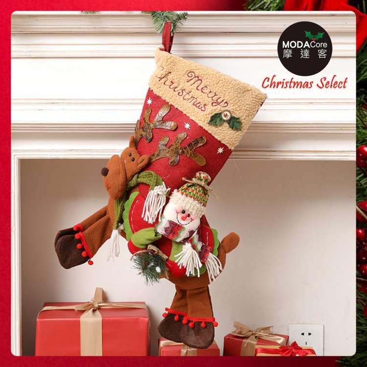 摩達客耶誕－立體雪人騎鹿超萌暖暖聖誕襪