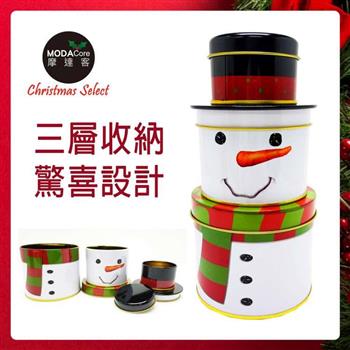 摩達客耶誕-聖誕雪人創意三層糖果罐擺飾交換禮物【金石堂、博客來熱銷】